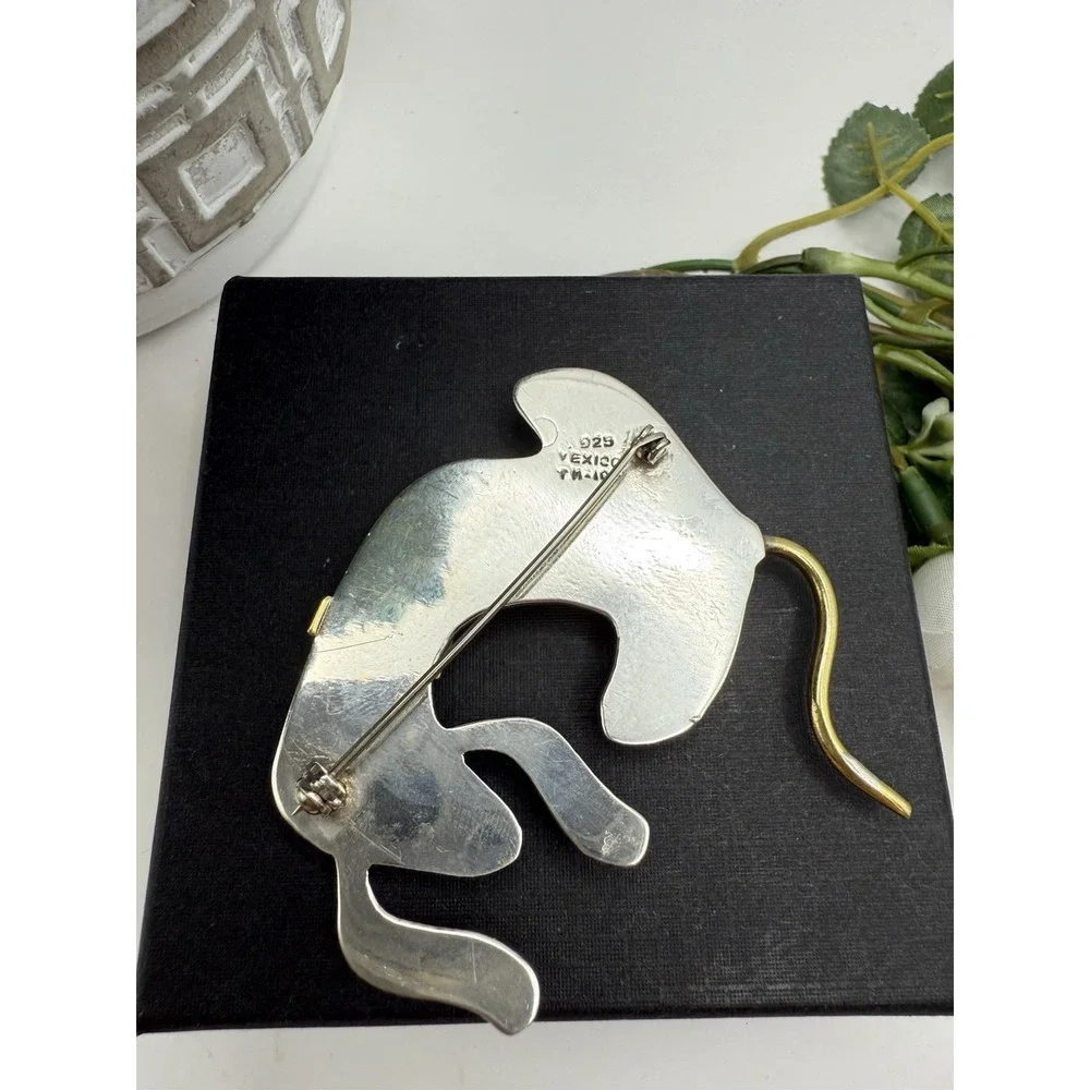 Vintage Taxco Mexico 925 Sterling & Brass Dog Brooch – Modernist Signed TM-104 - Picture 8 of 12